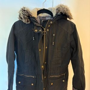 Women's Barbour Kelsall Faux Fur & Faux Shearling Trim Waxed Cotton Parka